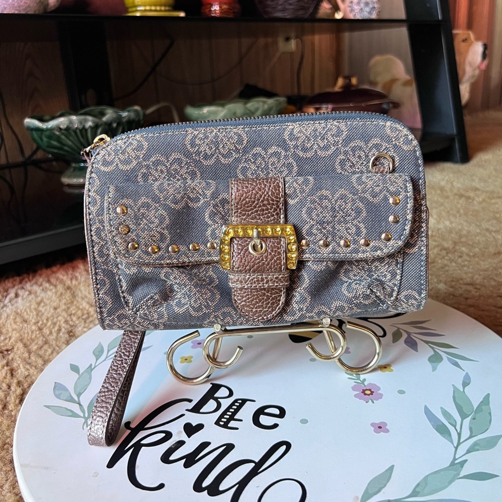 Y2K Kathy Van Zeeland Rhinestone Crossbody clutch wallet.